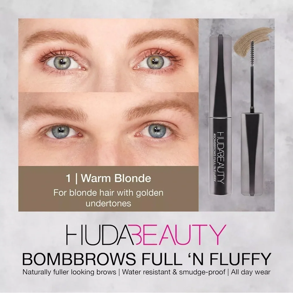 Huda Beauty 1 Warm Blonde #BombBrows Full N Fluffy Volumizing Fiber Gel